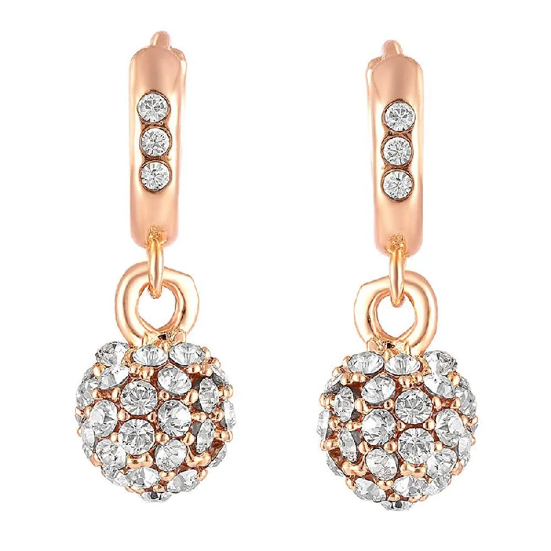 women’s bohemian earrings-Mahi Rose Gold Plated Sparkling Crystals Ball Bali Earrings for Women (ER1109706ZWhi)