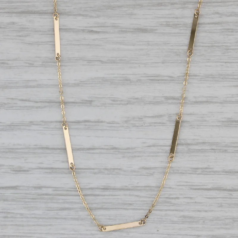 women’s sterling silver necklaces-New 18" Bar Station Cable Chain Necklace 14k Yellow Gold