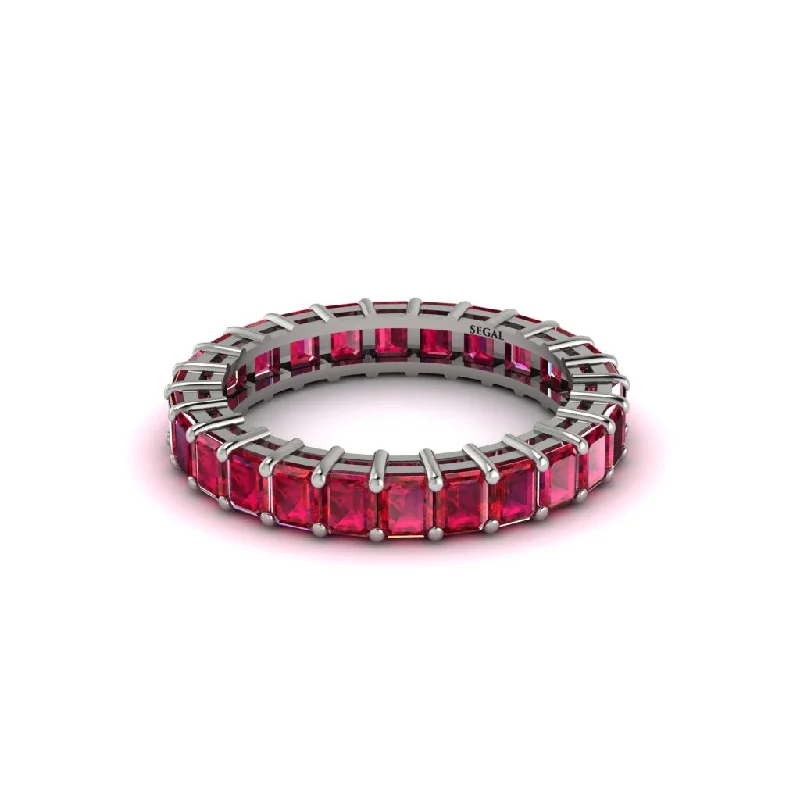 women’s eternity engagement rings-Emerald Cut Ruby Gold Eternity Wedding Band - Phoenix No. 12