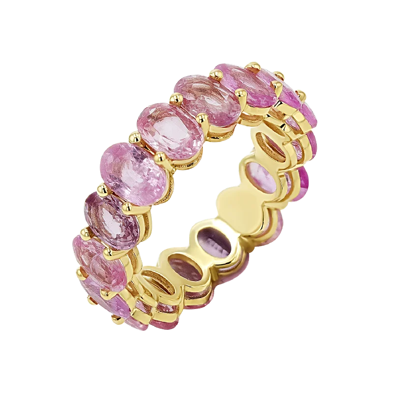 women’s cocktail rings-Genuine Pink Sapphire Oval Eternity Band