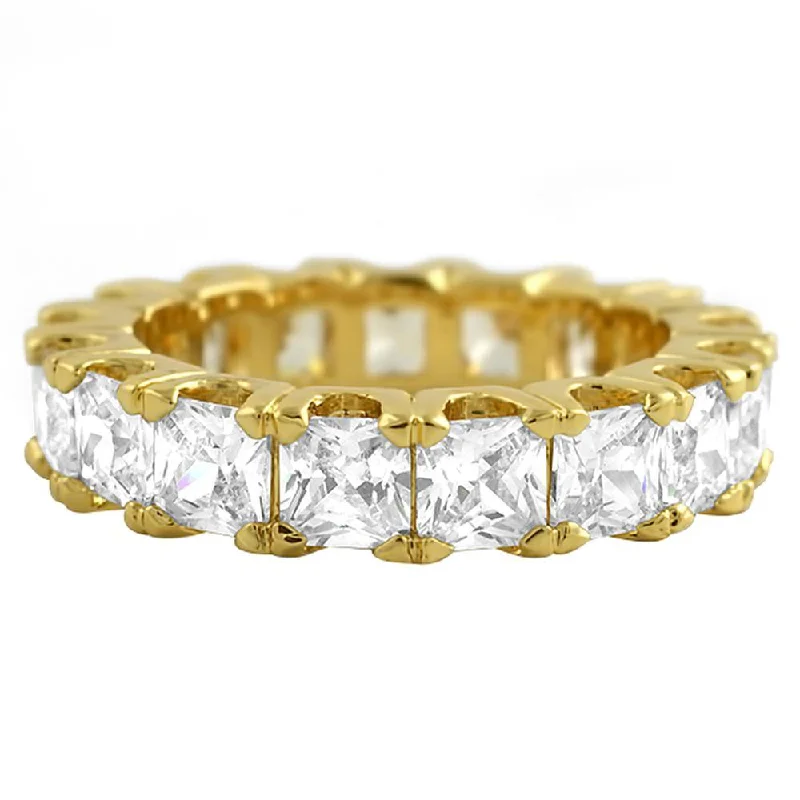 women’s luxury gold rings-Princess Cut CZ Eternity Gold Bling Bling Ring