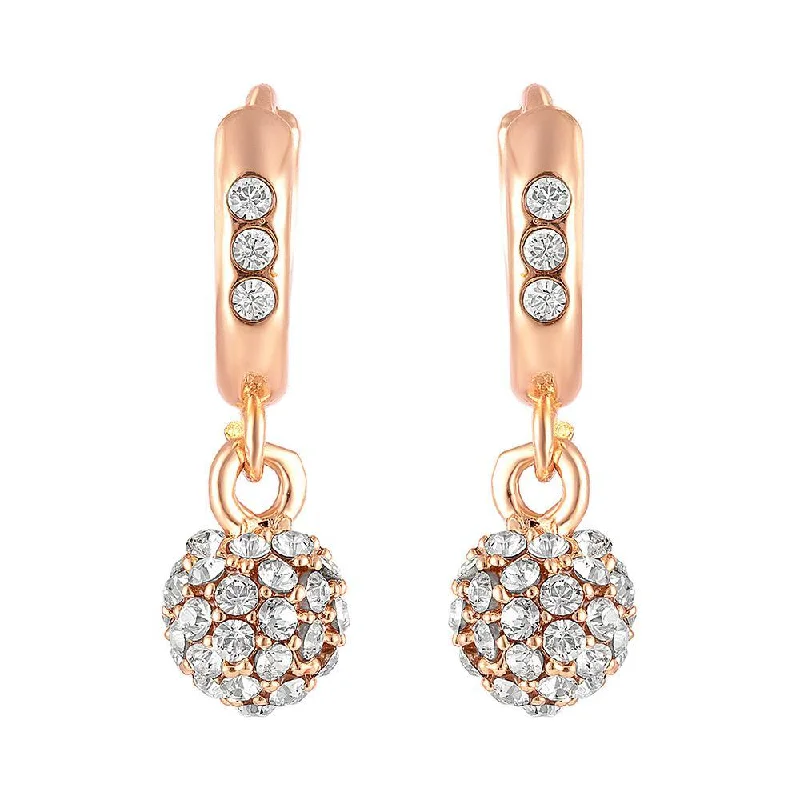 women’s gold dangling earrings-Mahi Rose Gold Plated Sparkling Crystals Ball Bali Earrings for Women (ER1109705ZWhi)