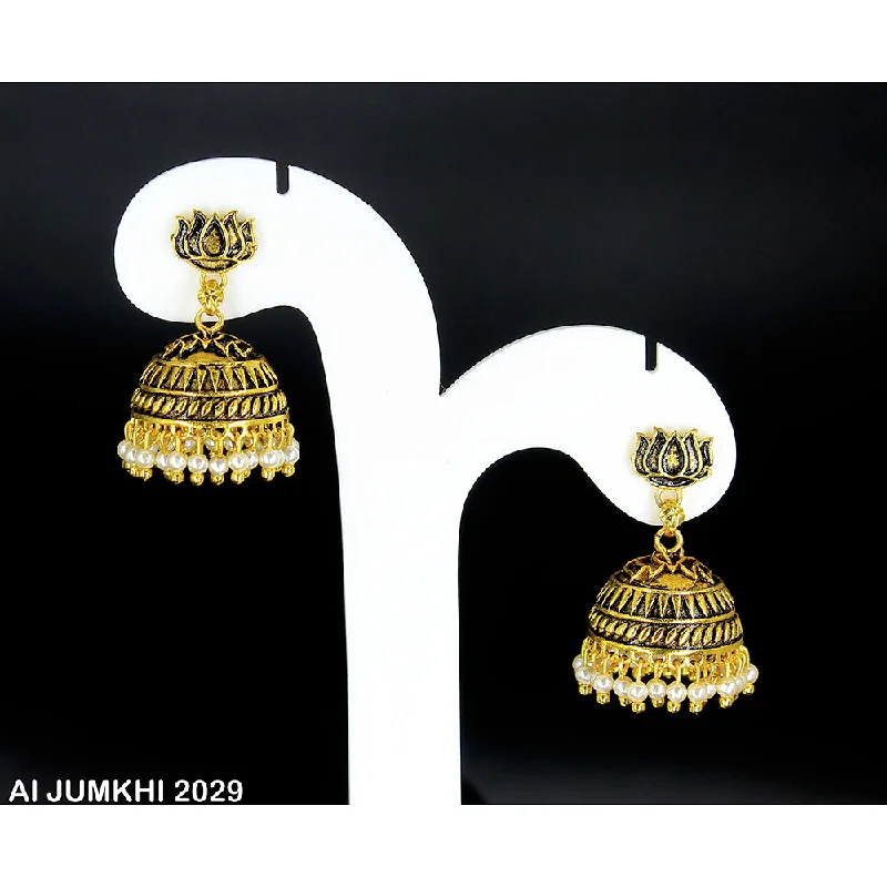 women’s fashion earrings-Mahavir Gold Plated White Pearl Jhumki Earrings -AI Jumkhi 2029