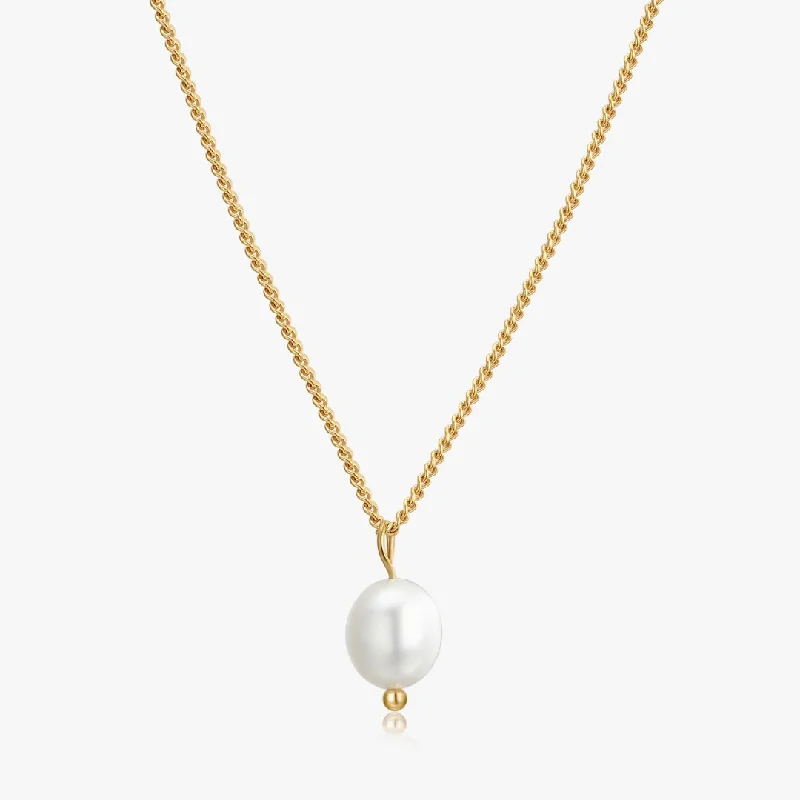 women’s antique-style necklaces-Single Pearl Necklace in Gold