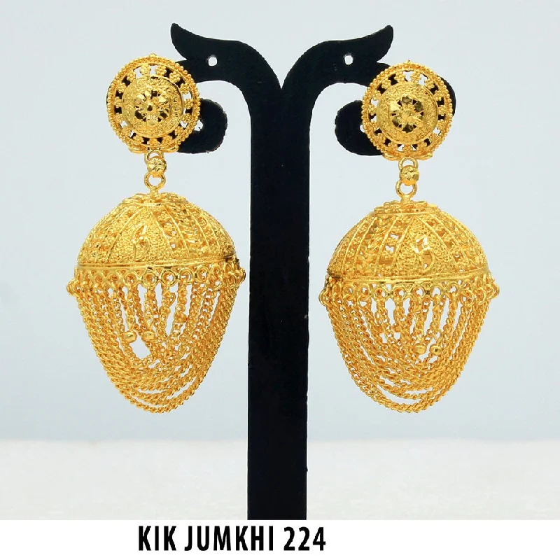 women’s diamond drop earrings-Mahavir Forming Gold Plated Jhumki Earrings  - KIK Jumkhi 224