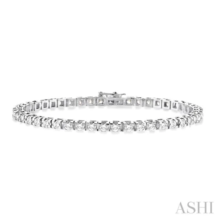 women’s elegant bracelets-5 Ctw Round Cut Diamond Square Shape Tennis Bracelet in 14K White gold