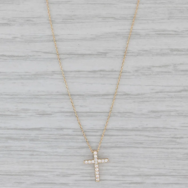 women’s sterling silver necklaces-New Cubic Zirconia Cross Pendant Necklace 14k Yellow Gold 18" Box Chain