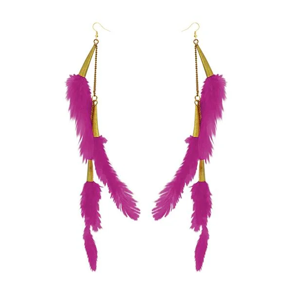 women’s flower earrings-Tip Top Fashions Gold Plated Pink Feather Earrings - 1310972E