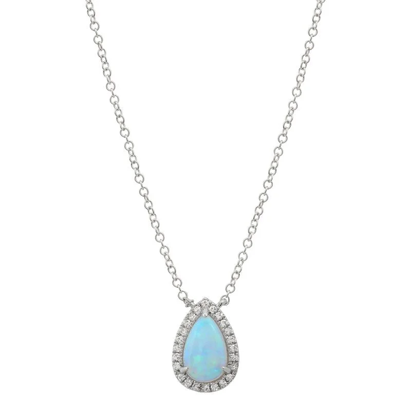 women’s layered gold necklaces-14k White Gold Diamond and Opal Necklace