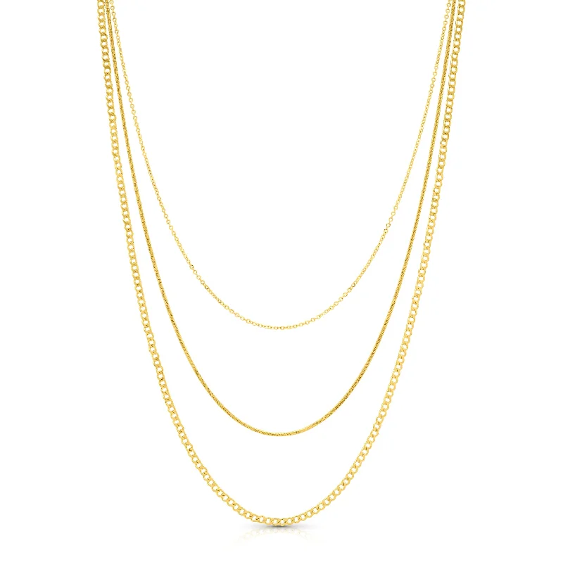 women’s gold choker necklaces-DELICATE TRIO 3 LAYER NECKLACE, GOLD