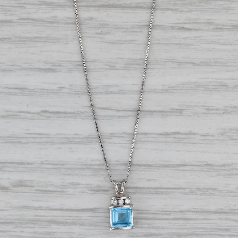 women’s initial pendant necklaces-0.83ctw Blue Topaz Diamond Pendant Necklace 14k White Gold 18" Box Chain