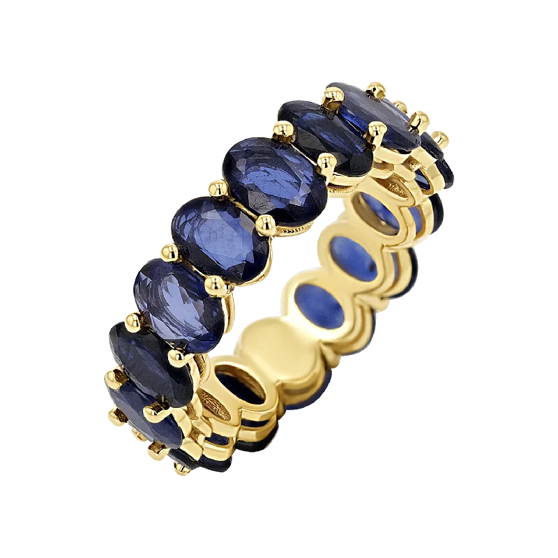 women’s statement silver rings-Genuine Blue Sapphire Oval Eternity Band