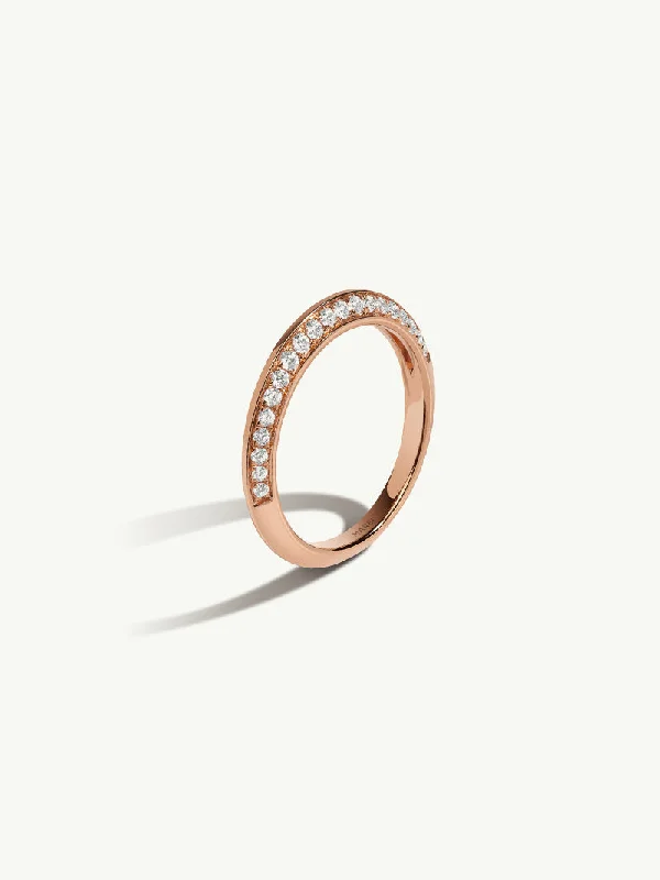 women’s chunky rings-Marei Beveled-Edge Pavé White Diamond Band In 18K Rose Gold