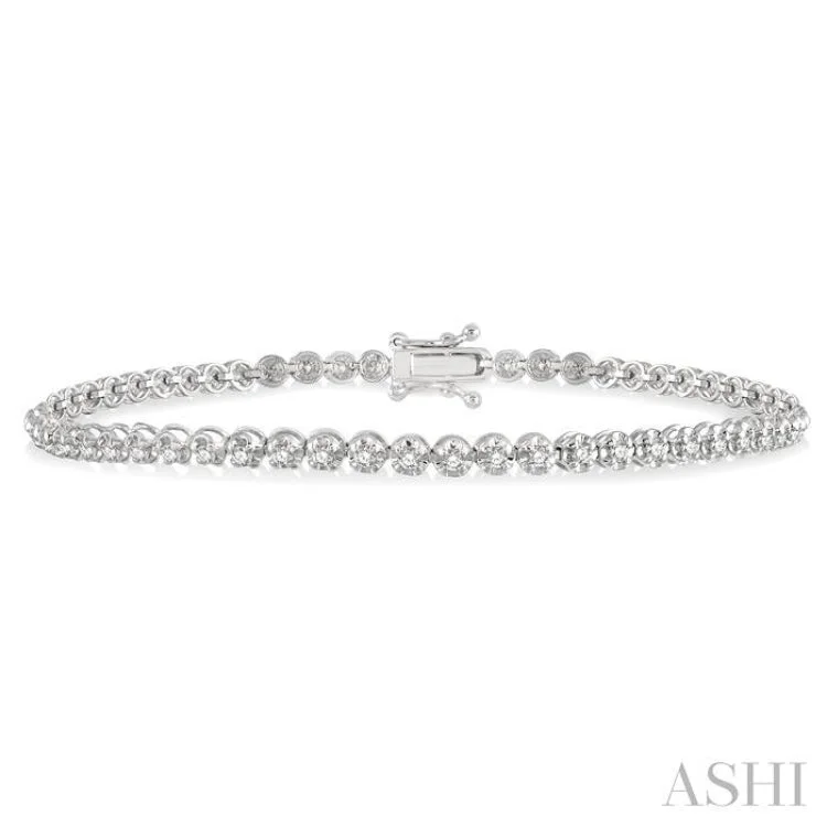 women’s mixed metal bracelets-1 ctw Round Cut Diamond Illusion Bracelet in 14K White Gold