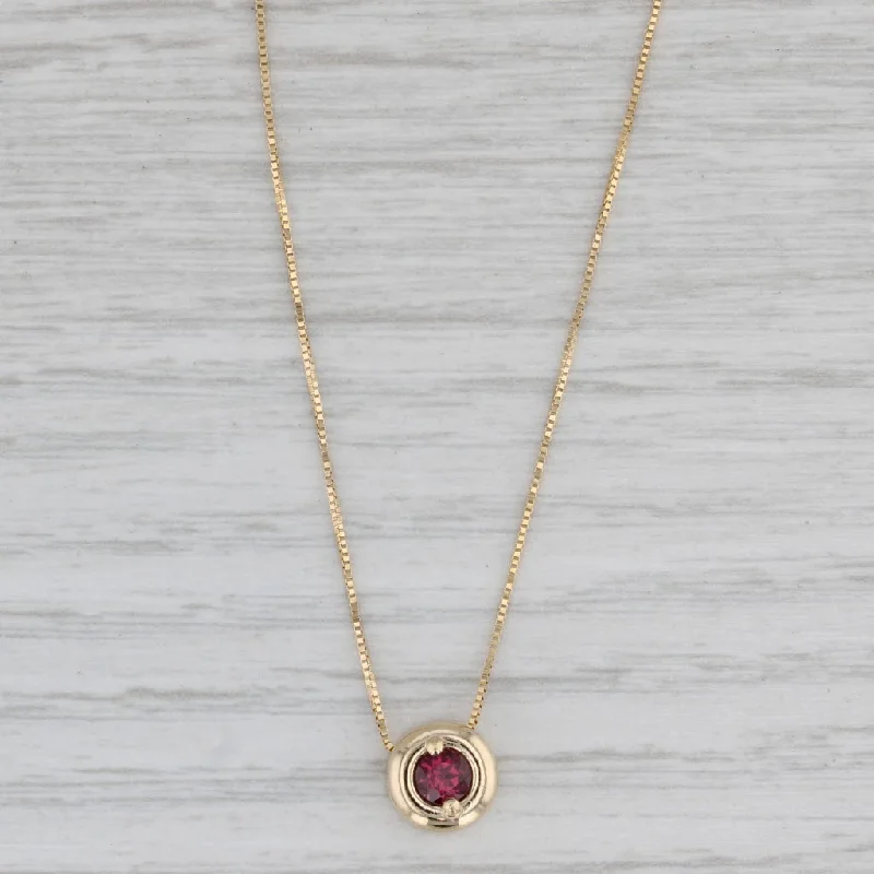 women’s chain necklace sets-0.35ct Round Garnet Solitaire Pendant Necklace 14k Yellow Gold 18" Box Chain