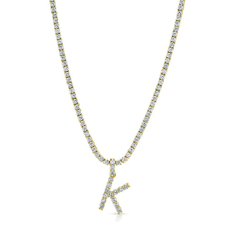 women’s birthstone chain necklaces-SIGNATURE TENNIS INITIAL NECKLACE, GOLD