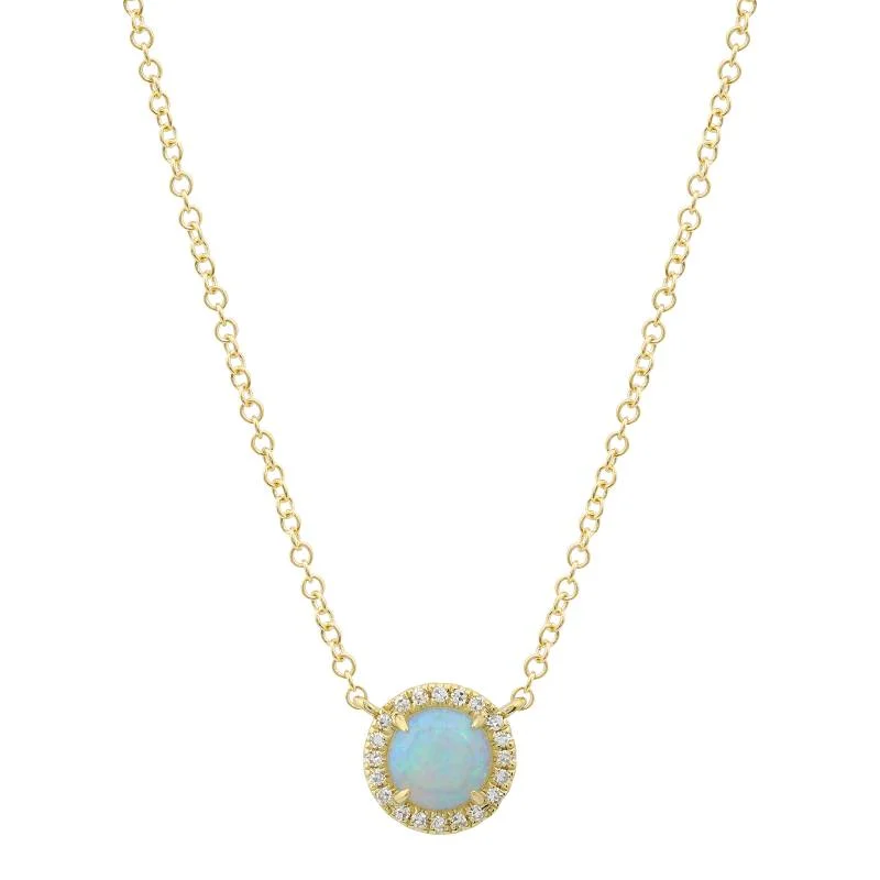 women’s colorful necklaces-14K Yellow Gold Diamond and Round Opal Necklace