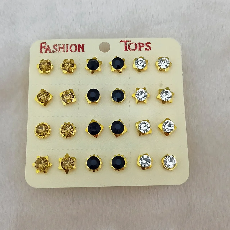 women’s rainbow earrings-Kriaa Set of 12 Pairs Crystal Stone Stud Earrings Combo