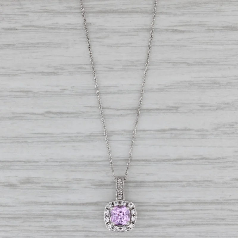 women’s birthstone chain necklaces-0.87ctw Lab Created Pink White Sapphire Halo Pendant Necklace 10k Gold 18"