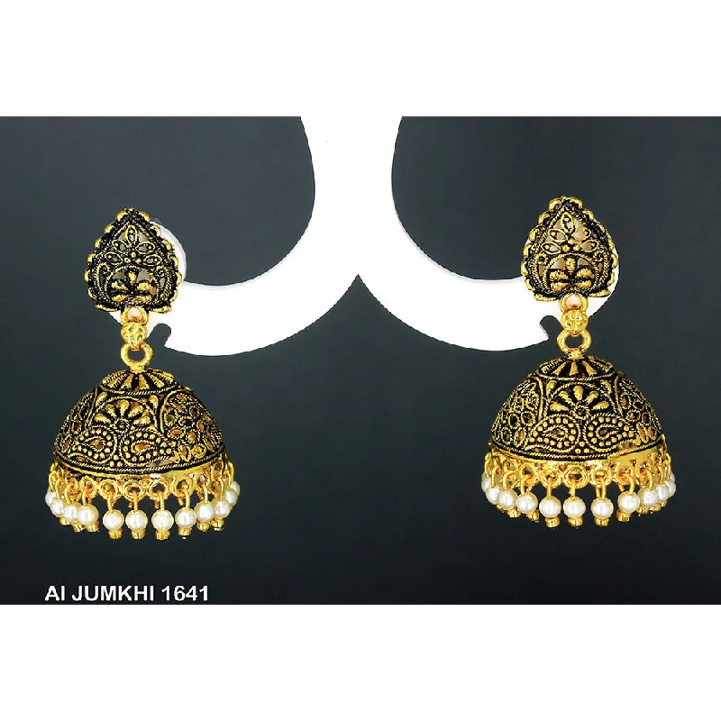 women’s unique earrings-Mahavir Gold Plated Pearl Jhumki Earrings -AI Jumkhi 1641