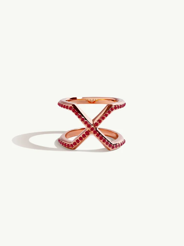 women’s cushion cut rings-Exquis Infinity Ring With Pavé-Set Brilliant Cut Rubies In 18K Rose Gold