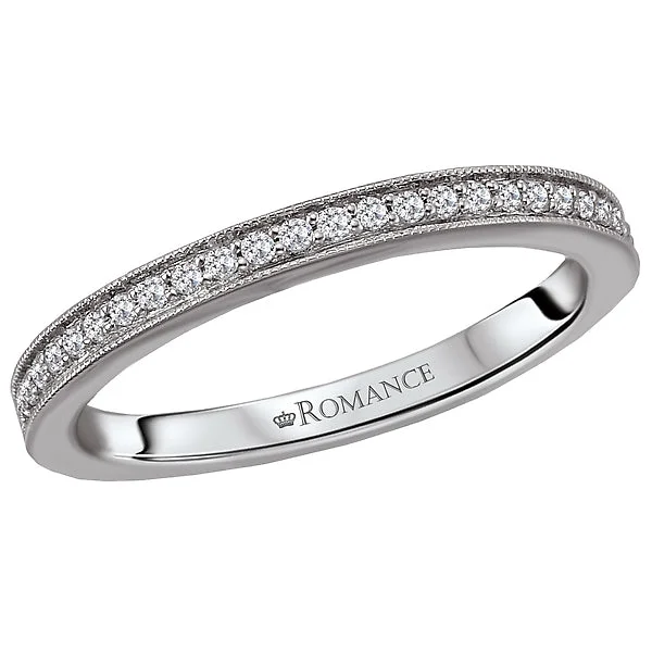 women’s custom made engagement rings-14K White Gold Romance Collection Wedding Band.