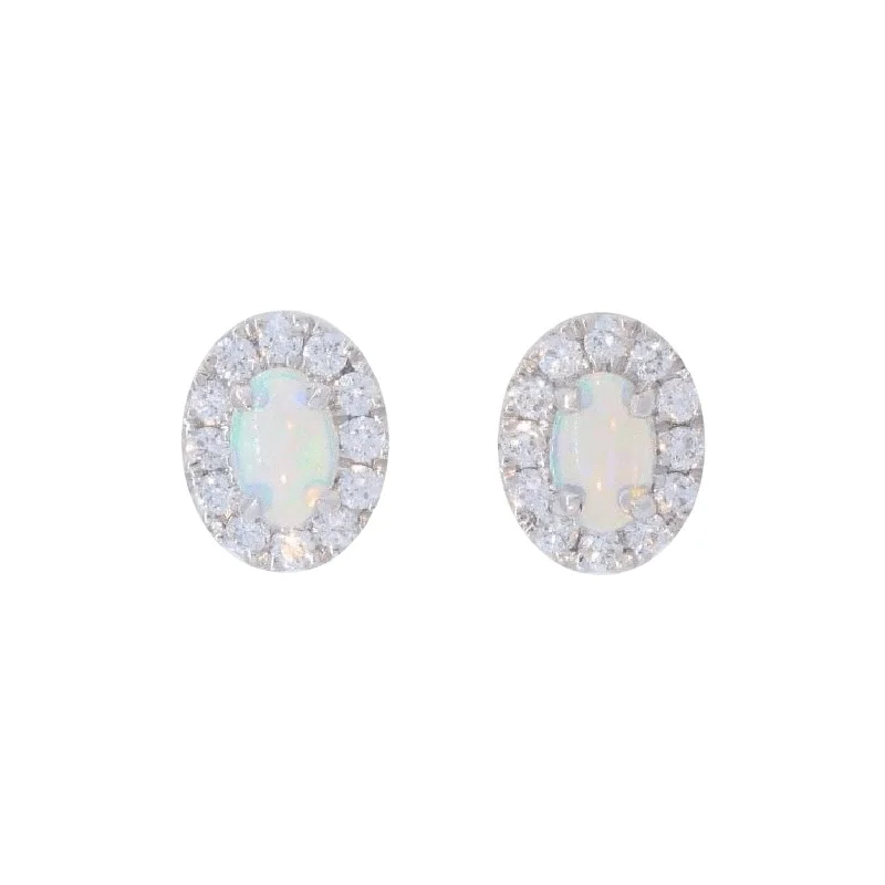 women’s gemstone drop earrings-Opal and Diamond Halo Earrings