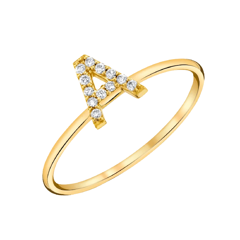 women’s gold rings-Diamond Pave Letter Ring