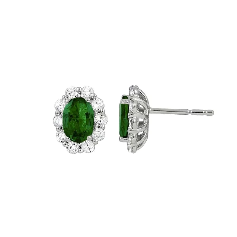 women’s silver hoop earrings-Emerald and Diamond Halo Earrings