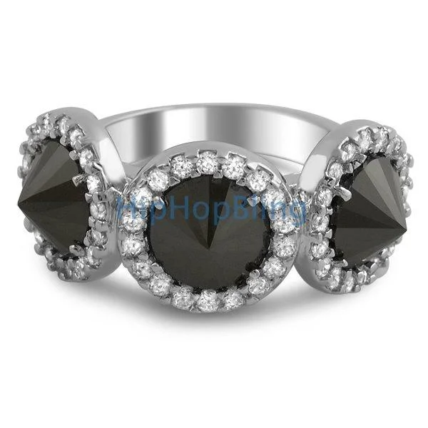 women’s simple silver rings-Reverse Black CZ Diamond Fashion Pave Ladies Ring