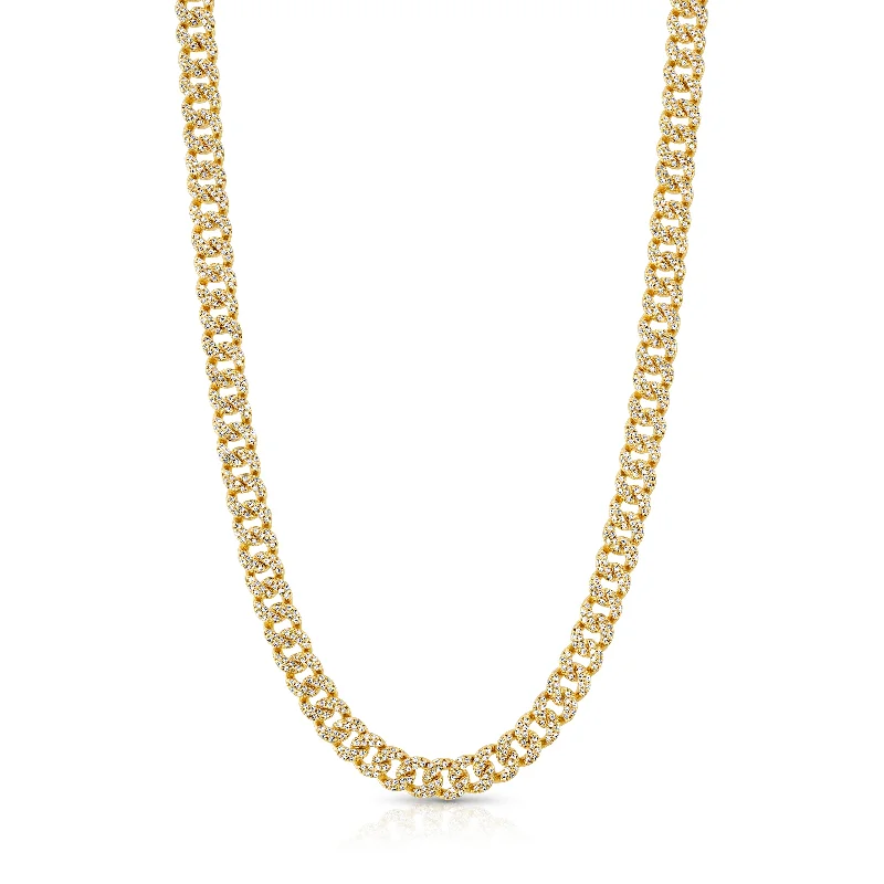 women’s exclusive necklaces-THIN VIBRATION CZ CUBAN NECKLACE, GOLD BRSS