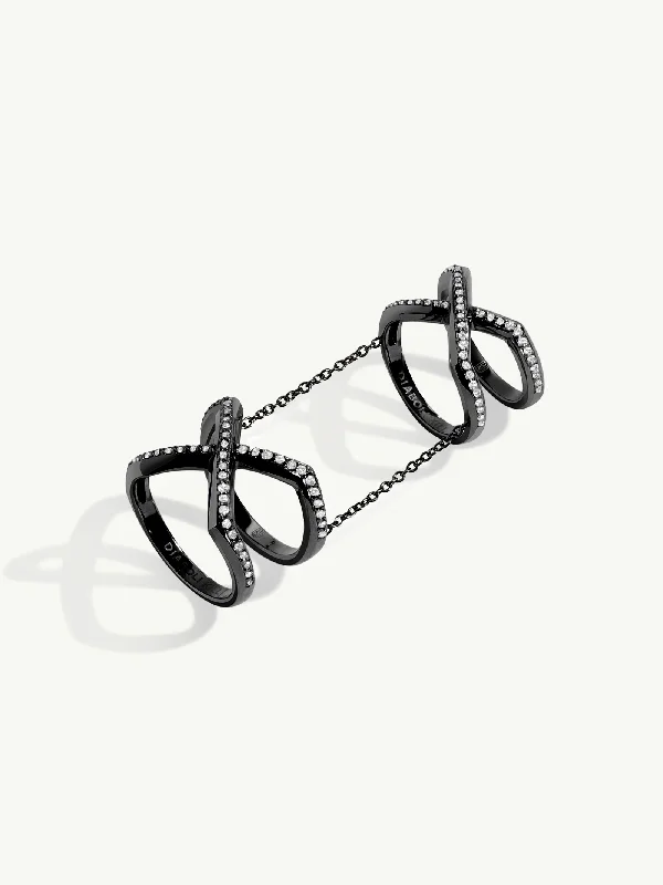 women’s cocktail rings-Exquis Gemini Infinity Ring With Pavé-Set Brilliant White Diamonds In 18K Blackened Gold