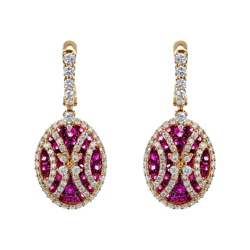 women’s wedding earrings-Salavetti Pink Sapphire and Diamond Drop Earrings