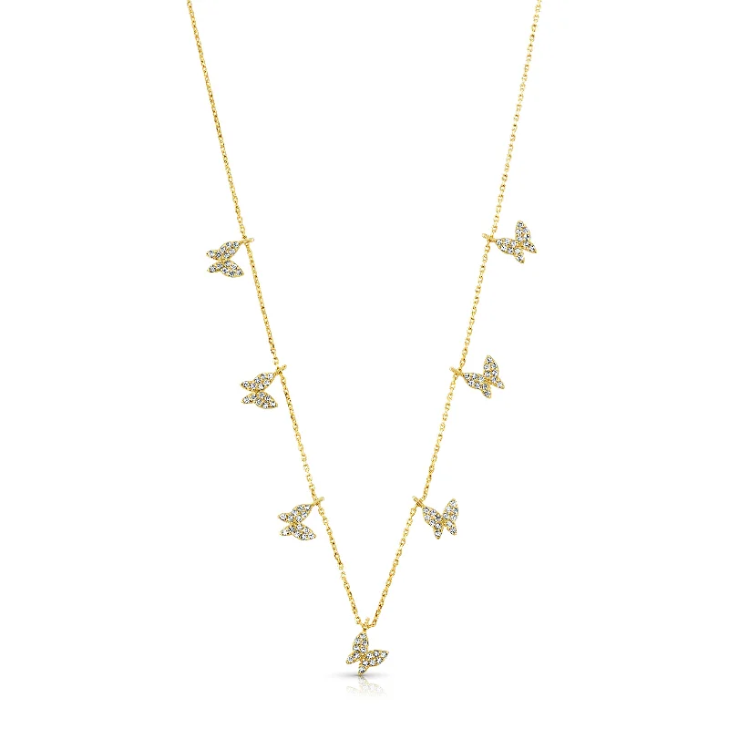 women’s chunky necklaces-NEW BEGINNINGS BUTTERFLY DANGLE NECKLACE, GOLD