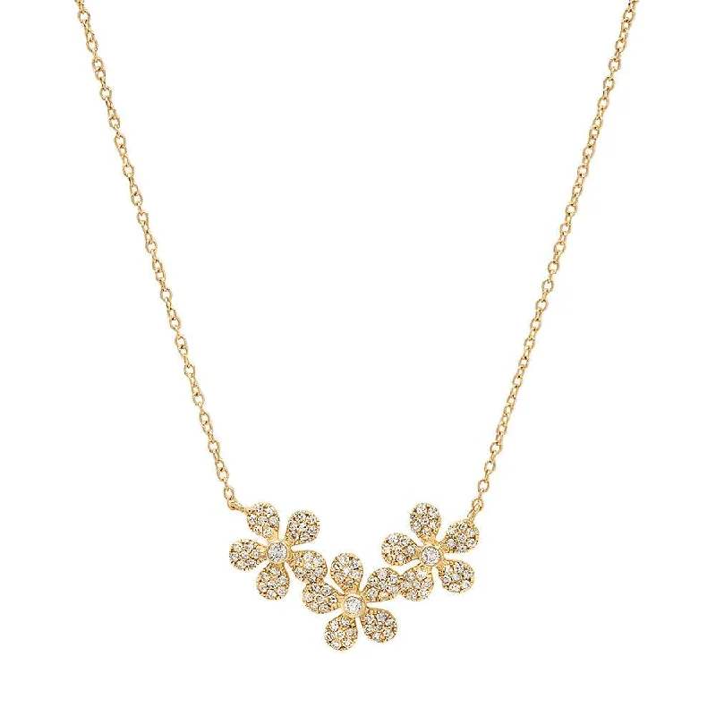 women’s sterling silver choker necklaces-THREE DAISIES DIAMOND NECKLACE, GOLD