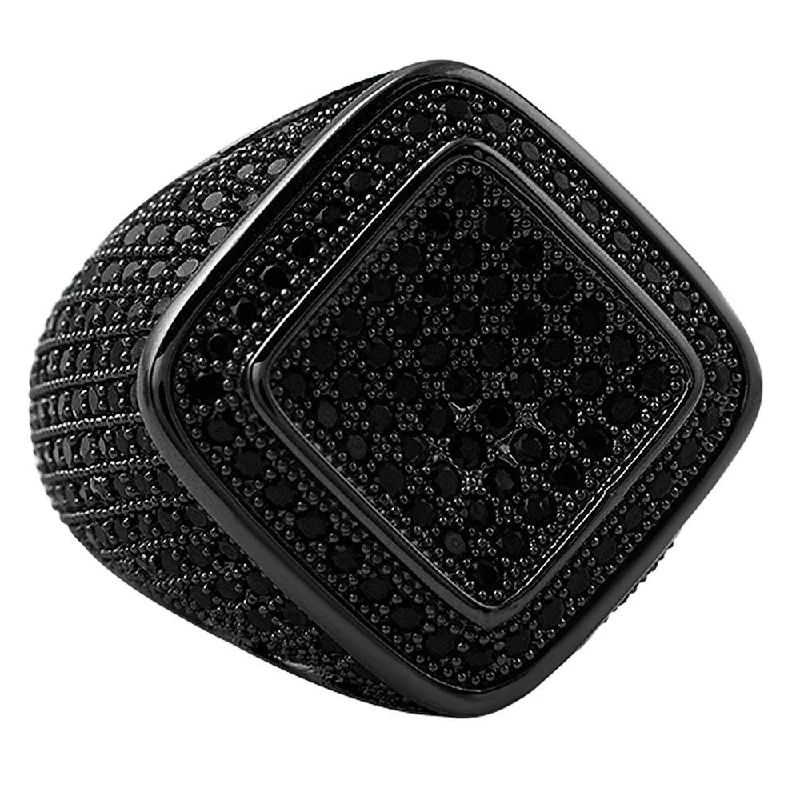 women’s diamond rings-Deep Ice Black CZ Micro Pave Bling Ring