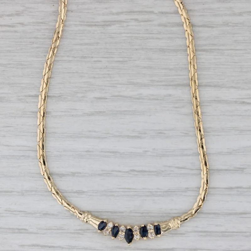 women’s gold chain necklaces-0.80ctw Blue Sapphire Diamond Necklace 14k Yellow Gold Flat 17" Link Chain