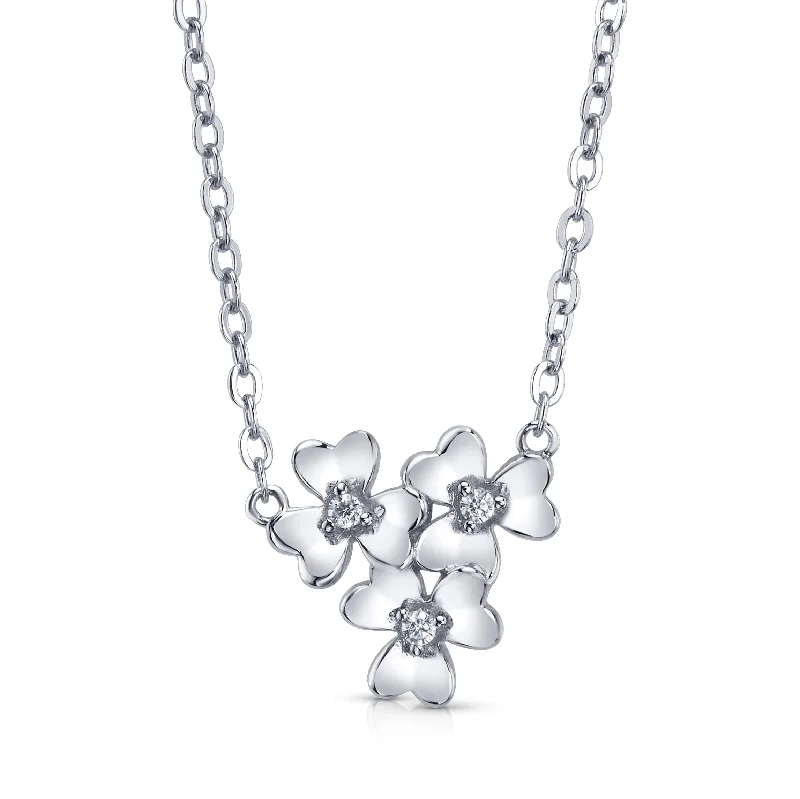 women’s antique-style necklaces-CLOVER CLUSTER NECKLACE, SILVER