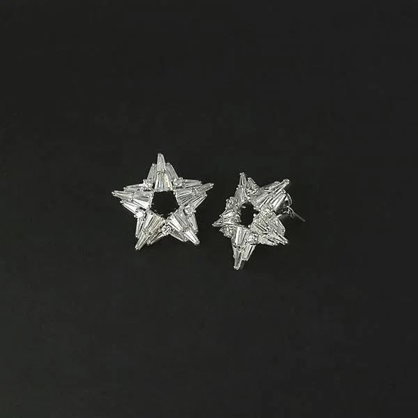 women’s small hoop earrings-Urthn AD Stone Rhodium Plated Stud Earrings - 1308042B