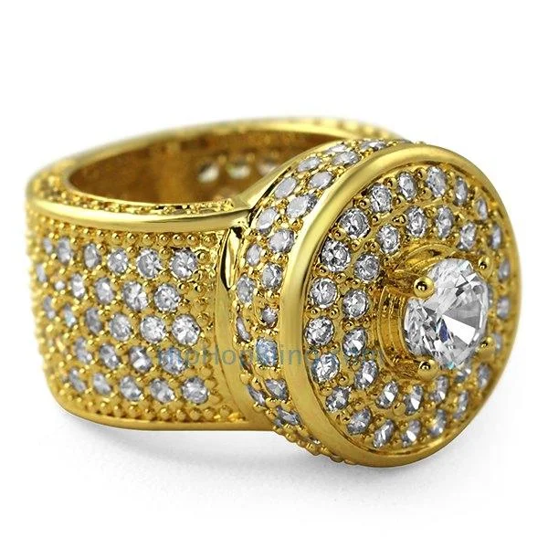 women’s engagement rings-Gold Bling Bling Cluster Iced Out Ring