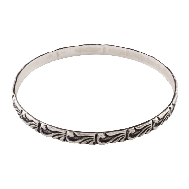 women’s colorful bracelets-Tooled Sterling Bangle - Scroll Pattern