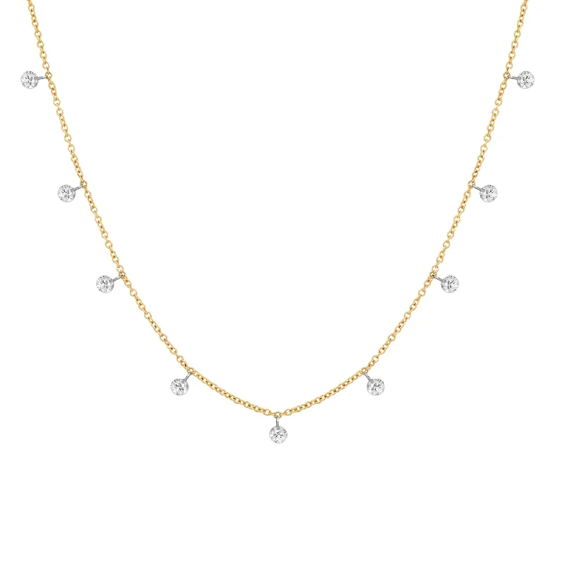 women’s crystal necklaces-DIAMOND DROPS NECKLACE, 14kt GOLD