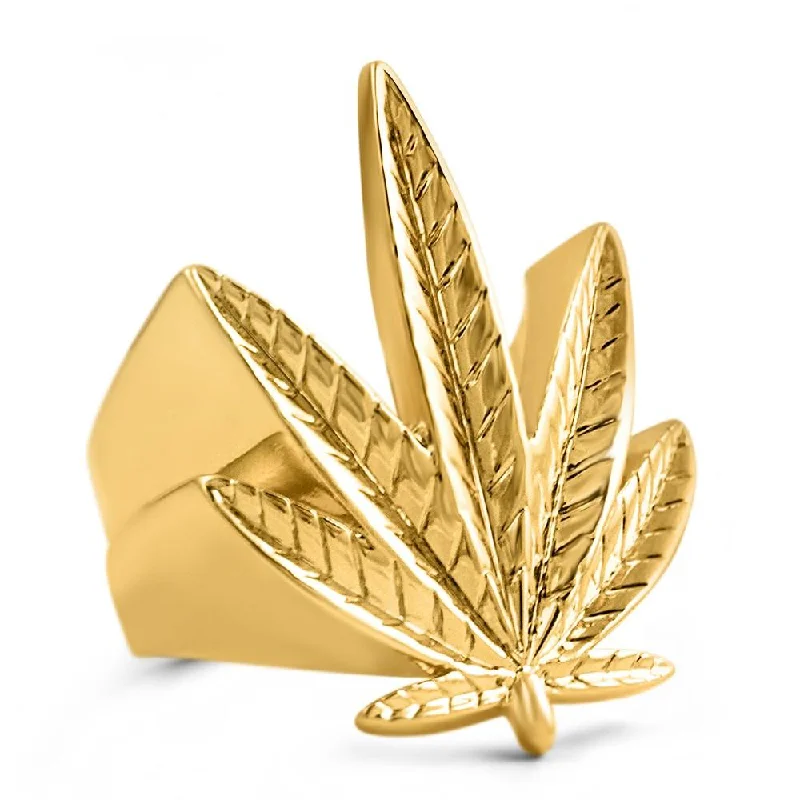 women’s diamond cluster rings-Marijuana Leaf Pot 420 Stoners Gold Ring