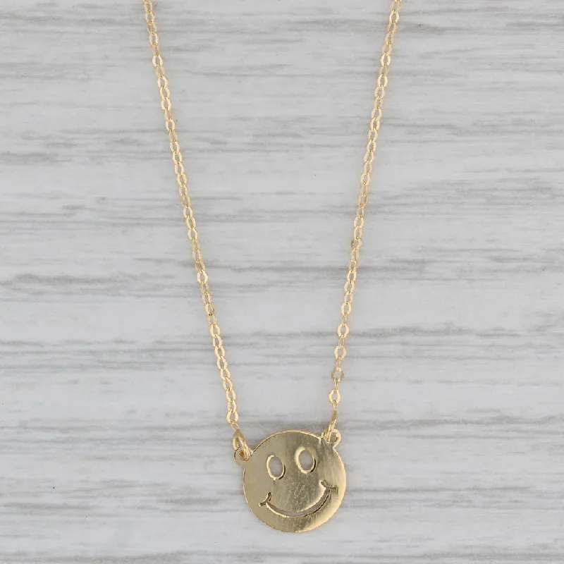 women’s custom necklaces-New Smiley Face Cable Chain Necklace 14k Yellow Gold 17.5" 1.1mm