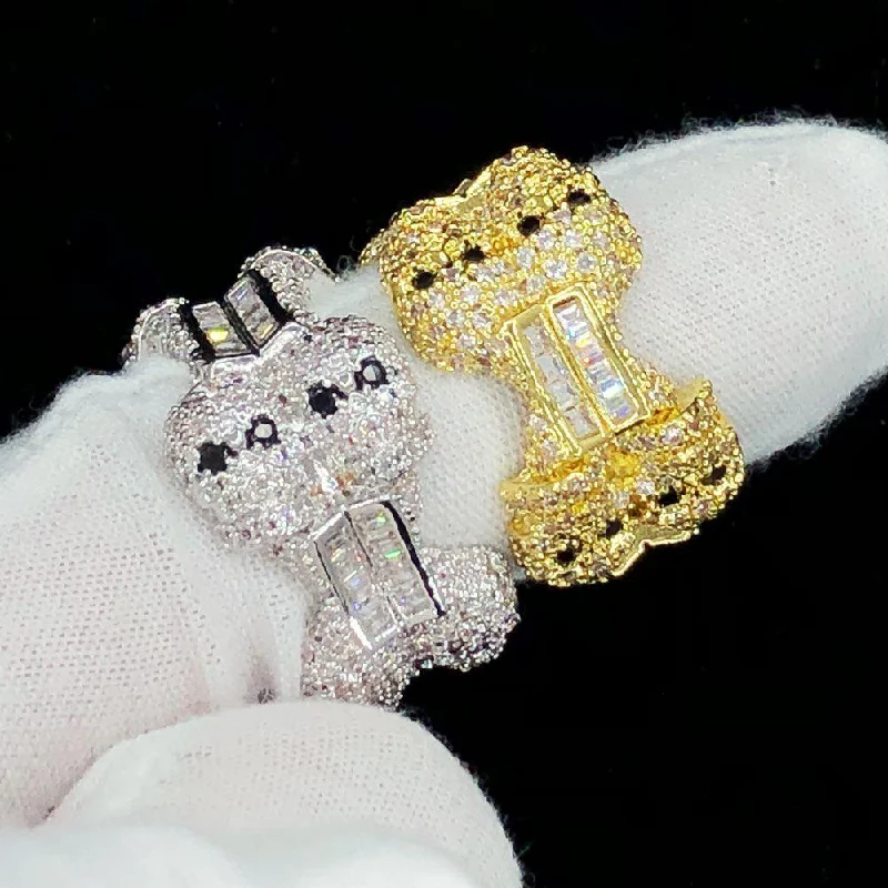 women’s cocktail rings-Skull & Bones Baguette Iced Out Eternity Hip Hop Ring