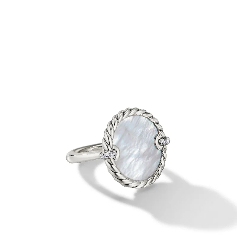 women’s heart-shaped earrings-DY Elements Ring in Sterling Silver with Mother of Pearl and Pave Diamonds