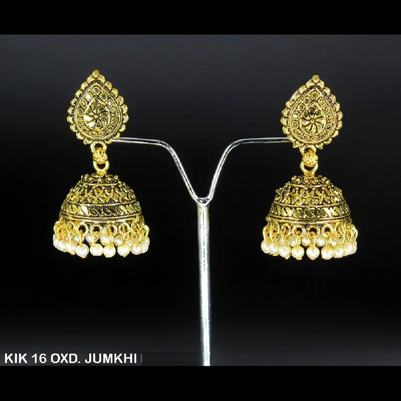 women’s pearl drop earrings-Mahavir Forming Gold Plated Jhumki Earrings  - KIK 16 OXD Jumkhi