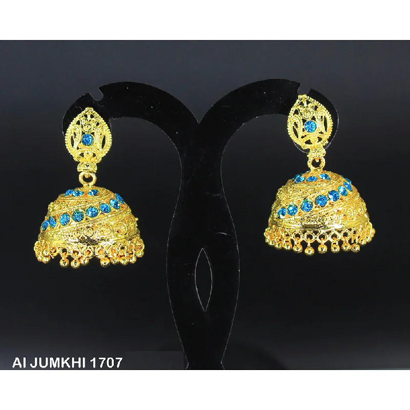 women’s flower stud earrings-Mahavir Gold Plated Light Blue Austrian Stone Jhumki Earrings -AI Jumkhi 1707