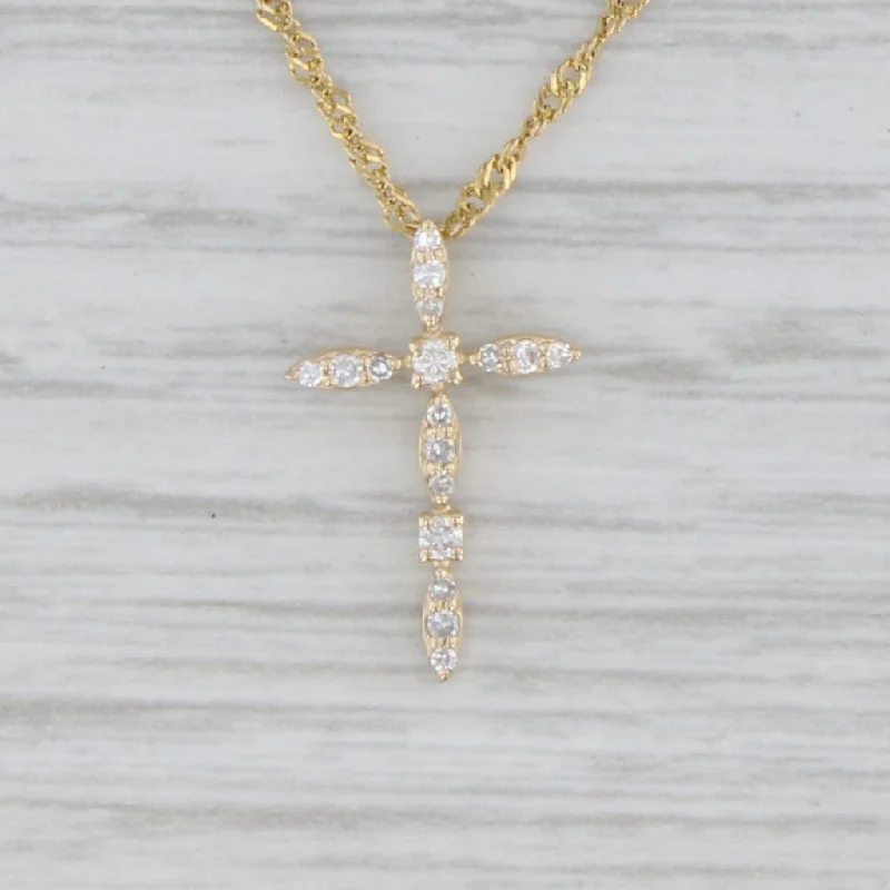 women’s crystal necklaces-Small Diamond Cross Pendant Necklace 14k Yellow Gold 17.75" Rope Chain