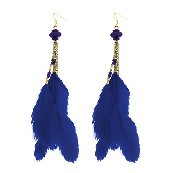 women’s rose gold earrings-Tip Top Fashions Gold Plated Blue Feather Earrings - 1310971F